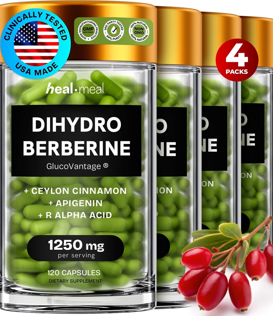 Dihydrobarberiini Supplement - Dehydro berberiini Super berberiini Super täydennysosa Ceylon kaneli & R Alpha lipoiinihappo & Apigeniini - Hydroberiini 480 kapselia (4 pakkausta)