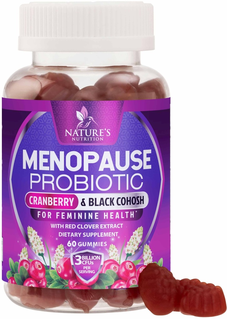 Vaihdevuodet lisäravinteet naisille - 3 miljardia PMY Natural Menopause Relief Mild Hot Flass & Night Sweats, PH, emättimen terveys Tuki Probiootit naisten Gummy, Probiootti täydentää - 60 Gummies