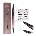 2-i-1 Curved Eyebrow Pen och Eyeliner med 10Pcs Brow Stencils, Microblading Eyebrow Pencil med 4 Fork-Tip och Curved Precise Tips, Vattentät och långvariga ögonbrynspennor för kvinnor, mjuk svart