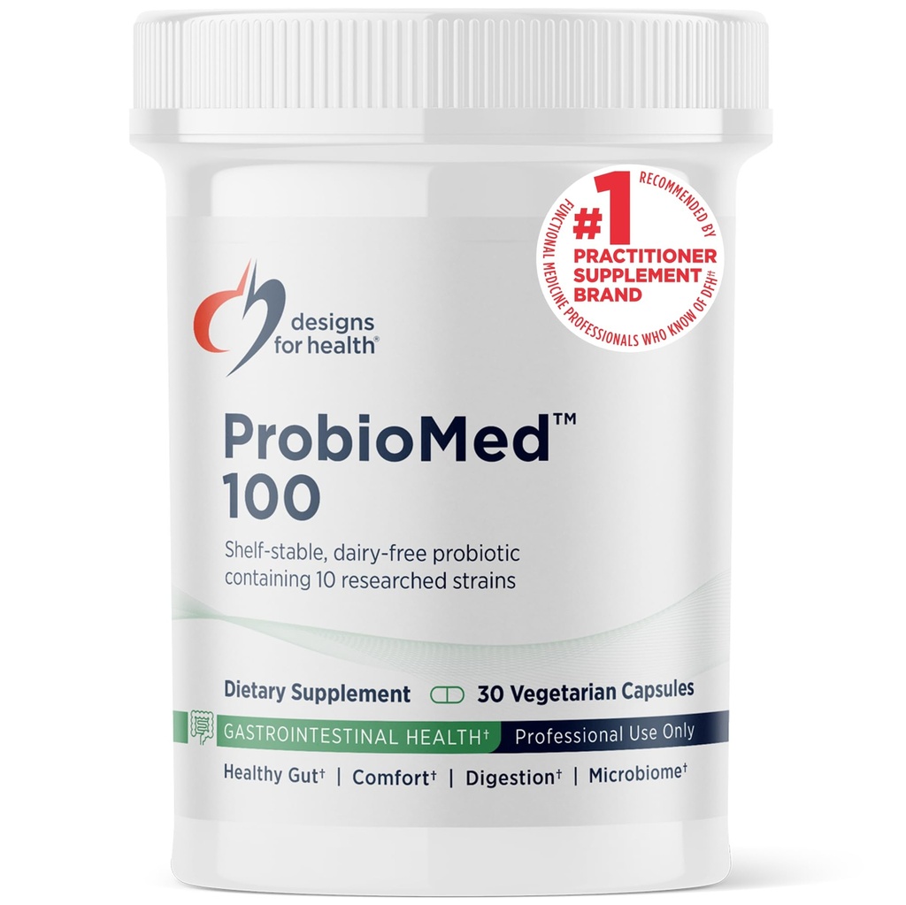 Designs for Health ProbioMed 100 - Probiootit for digestiivinen terveys - 10 kanta Lactobacillus Acidophilus Probiotic + Lactobacillus Rhamnosus - Gut Health + Immunosupport Supplement (30 kapselia)