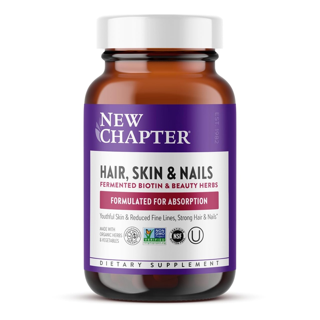 Nytt kapitel Hair Skin & Nails Vitaminer med Fermented Biotin+astaxanthin Vegetarian Capsule, 30 Count (Pack of 1)