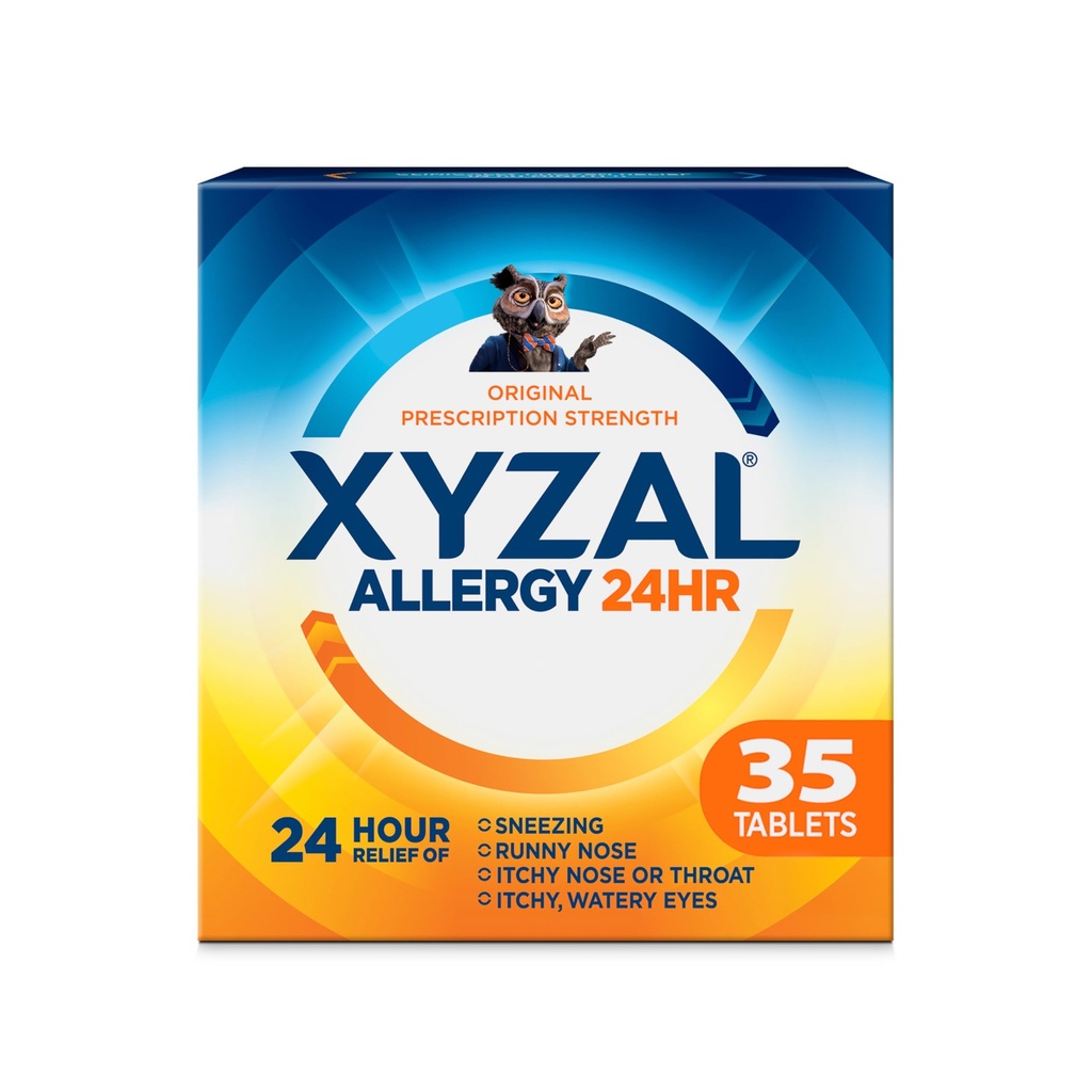 Xyzal 24 tuntia Allergialääke, alkuperäinen reseptin vahvuus Antihistamiini, levocetiritsiinidikloriditabletit, 5 mg, 35