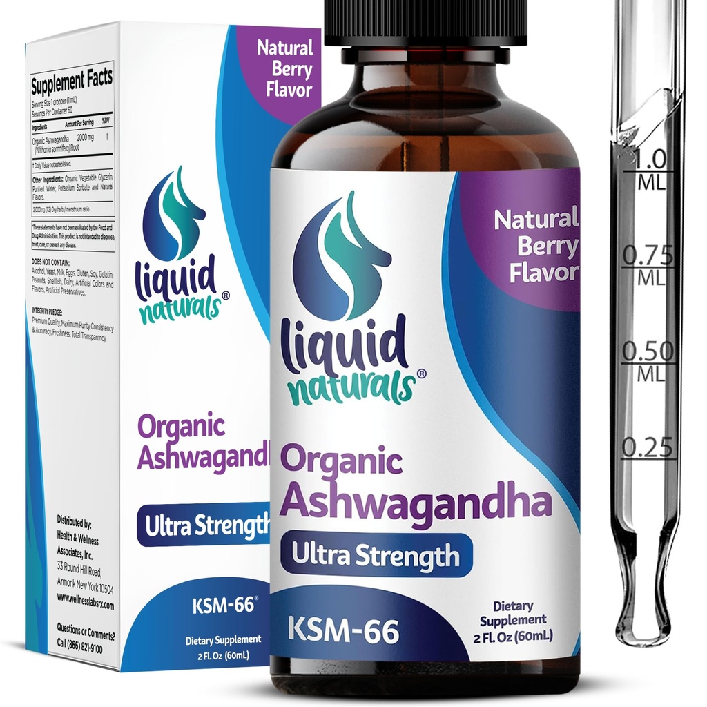Ashwagandha KSM 66 Drops, 2000mg Natural Berry Flavor - Ashwagandha täydentää naisille, Ksm-66 Ashwaganda Extract Immuuneja tukea, suorituskykyä, sydänterveys - 60 palvelinta