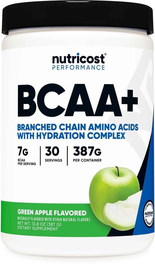 Nutricost BCAA + Hydration Powder (Green Apple) 30 portioner - Branched Chain Amino syror med Hydration Complex - Gluten-Free, Non-GMO
