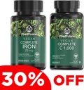 PlantFusion Vegan Iron & Vitamiini C Bundle - Premium Plant Based Iron 25mg ja Vitamiini C 1000mg terveelle energiatasoille ja immuuniterveyden tuki