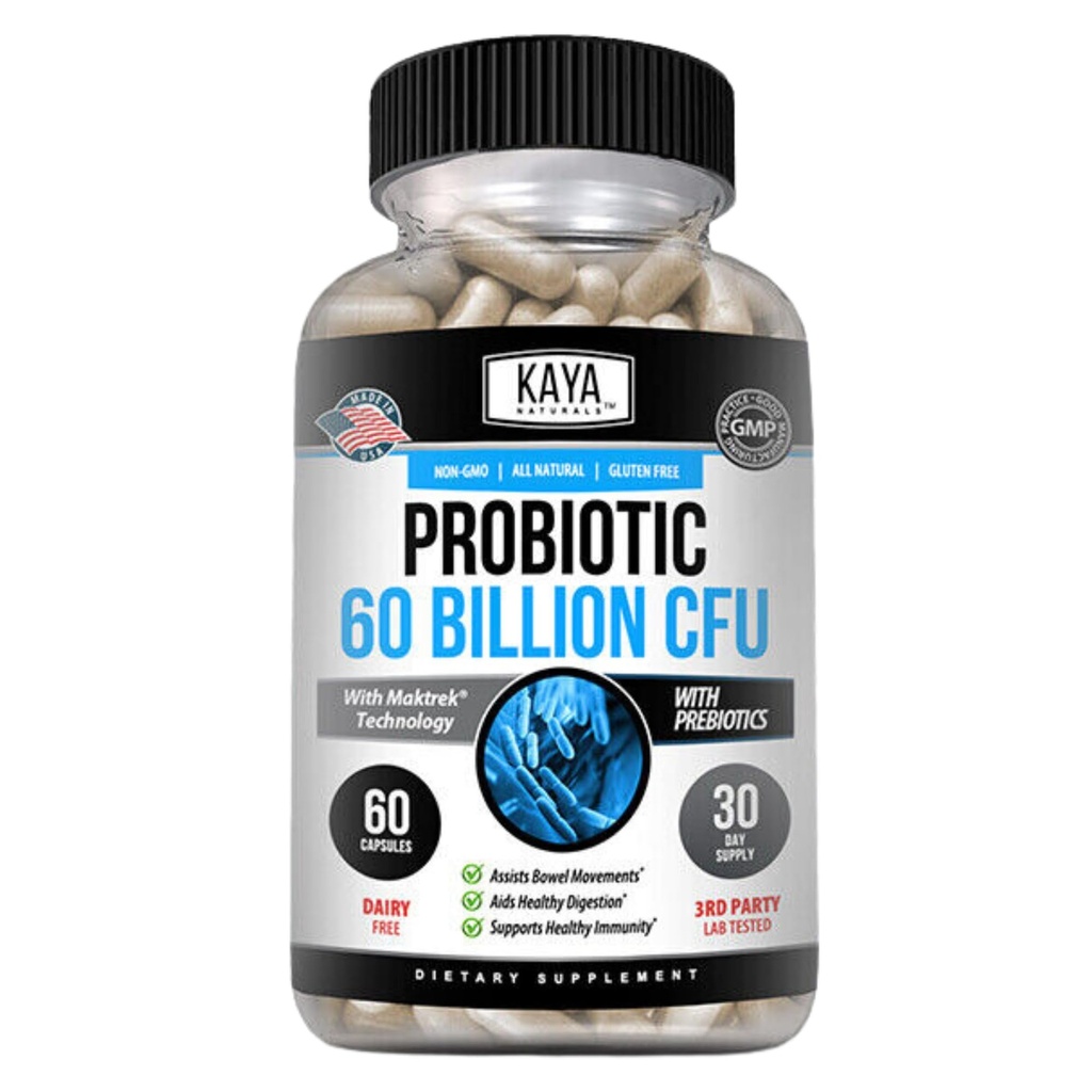 Kaya Naturals Probiotic 60 miljarder CFU - Probiotika för kvinnor, Probiotika för män och vuxna, naturligt - Gut Health & Immune Support Supplement - Ger Digestive Support - 60 Vegetable Capsules