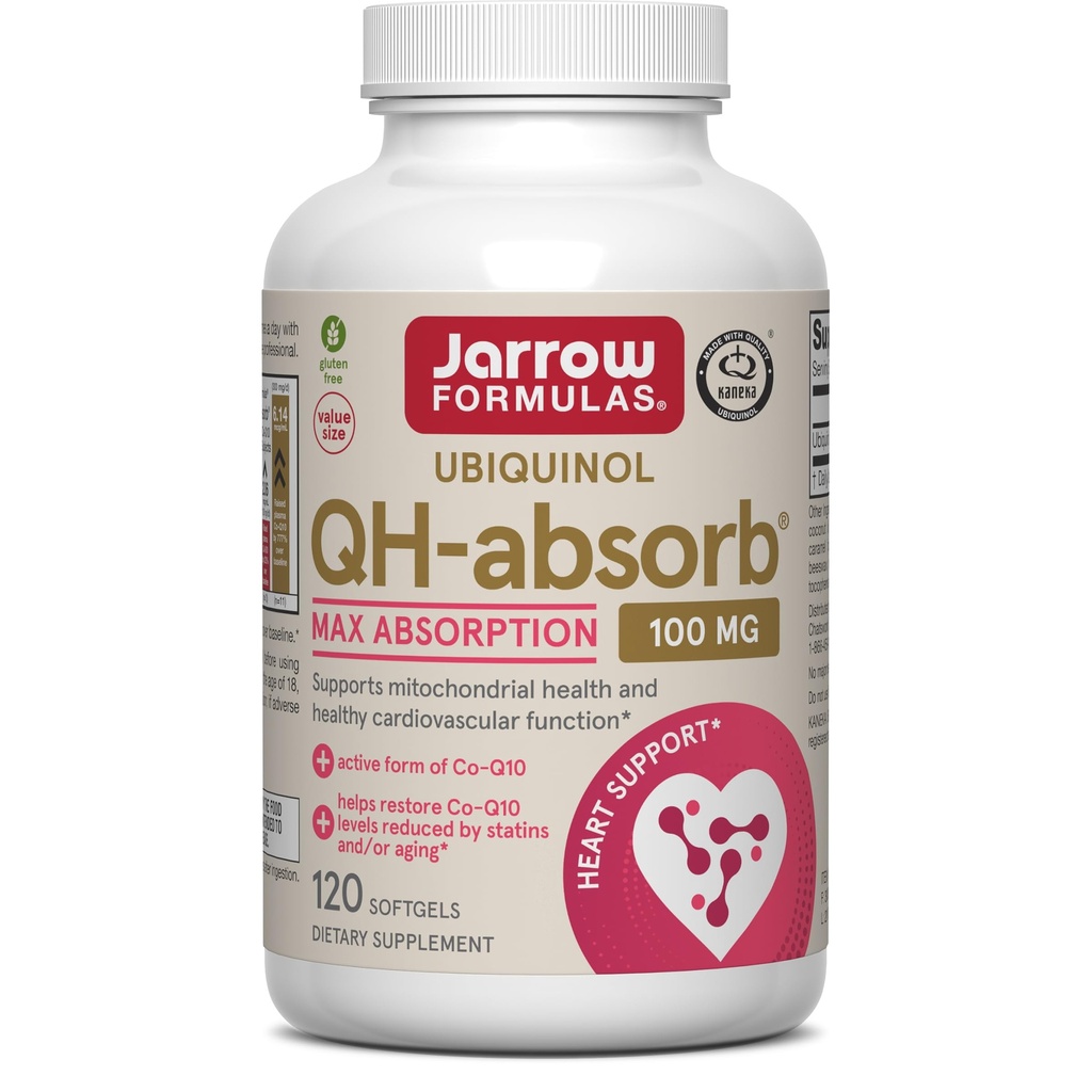 Jarow Formula QH-Absorb, 100 mg, Ubikinoli ravintolisä terveiden sydän- ja verisuonitoimintojen, 120 Softgels, 120 päivän tarjonta