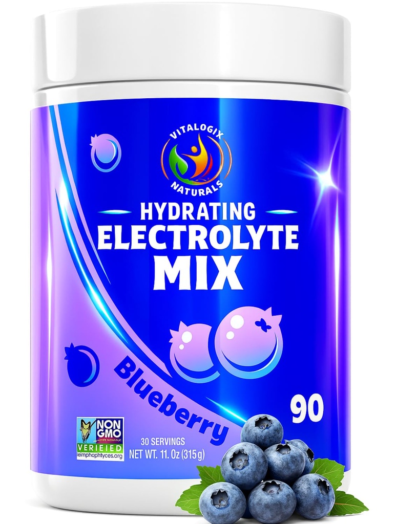 Blueberry Hydration Powder - Zero Sugar Electrolyte Drink Mix | 90 Servings | Keto, Vegan, Gluten-Free | Natural Electrolytes för Muscle Recovery, Energy, Cramp Relief | för kvinnor, löpare