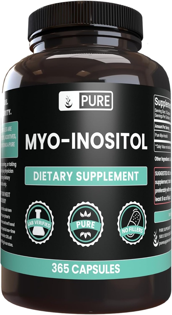 Puhdas Alkuperäinen ainesosat Myo-Inositoli (365 kapselia) Ei magnesiumia tai riisiä Fillers, aina puhdas, Lab vahvistettu