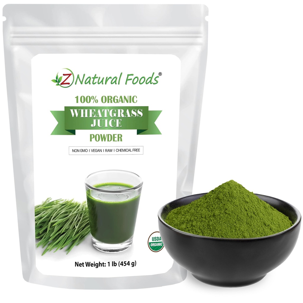 Z Natural Foods Organic Wheat Grass Juice Powder - Superfood for Healthy Aging & Digestion - Ei-GMO, Vegan, Kosher - täydellinen Juices, jogurtit & Smoothies - Wheatgrass Juice Powder Bliss, 1 lb
