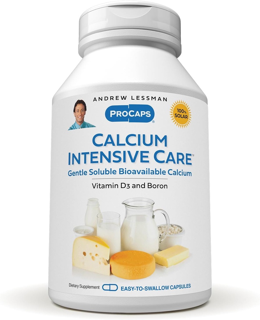 ANDREW LESSMAN Calcium Intensive Care - 60 kapslar - Upprätthåller hälsosamt ben och skelettfrågor. Vitamin D, Boron. Ultra-Fine, mycket absorberbart pulver i Easy-to-Swallow Capsule. Inga tillsatser.