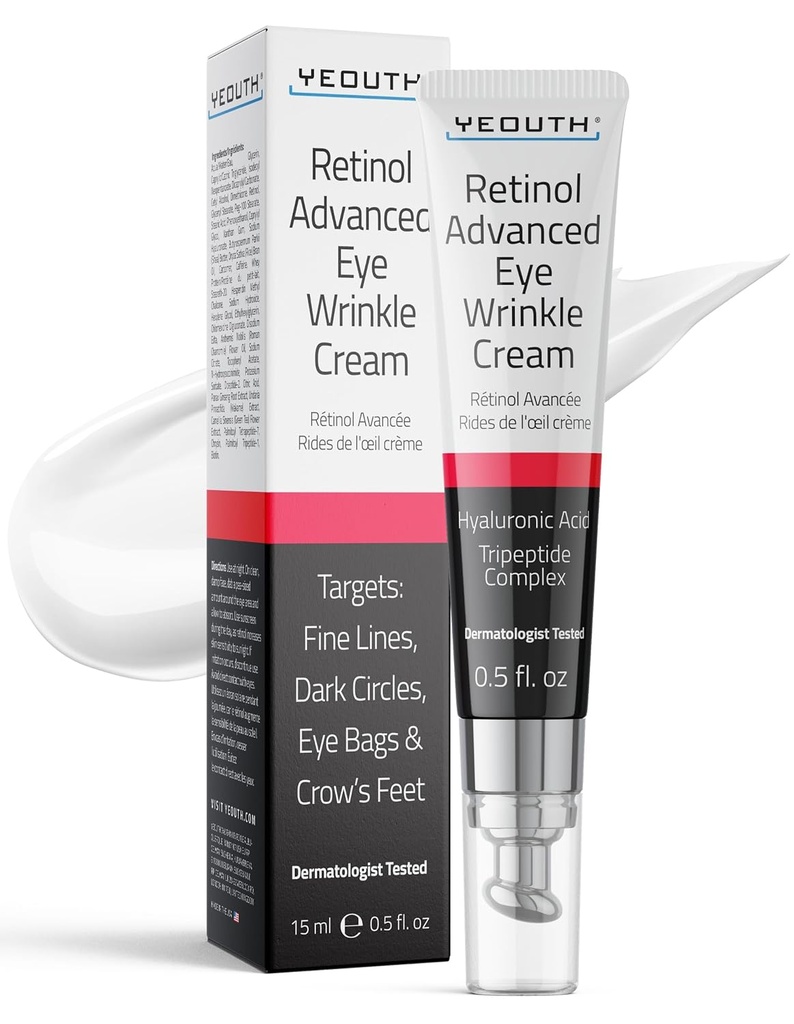 YEOUTH Retinol Eye Cream anti-ikääntyminen, kiinteytys silmävoide puffiness ja pussit alla silmät ryppyjä ja tummia ympyröitä hyaluronihappoa ja tripeptidejä 15ml