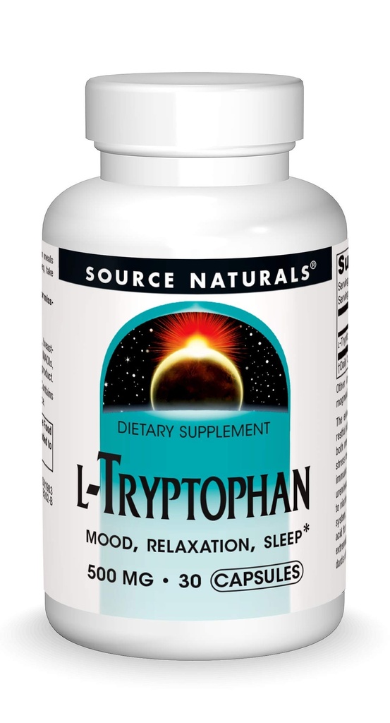 Source Naturals L-Tryptophan, for Mood, Relaxation, and Sleep*, 500mg - 30 kapselia