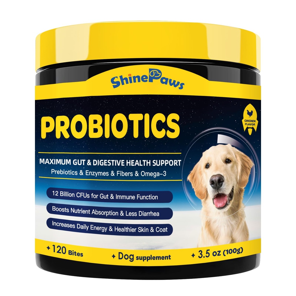 Probiootit koirille - Dog Probiootit digestiivinen terveys, prebiootit, Entsyymit, kuitu, ja Omega-3 vitamiineja edistää suoliston terveyttä, tukea immuniteetit, Allergiat ja kutiava iho, 120 biittiä