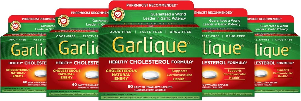Garlique Terve Kolesteroli Formula 5000 mikrog Allicin, 60 Enteric päällystetty Caplets (Pack of 5)