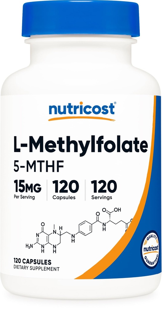 Nutricost L-Metyylifolaatti 15 mg, 120 kapselia (5-MTHF) - Vegan, ei-GMO, Gluteeniton