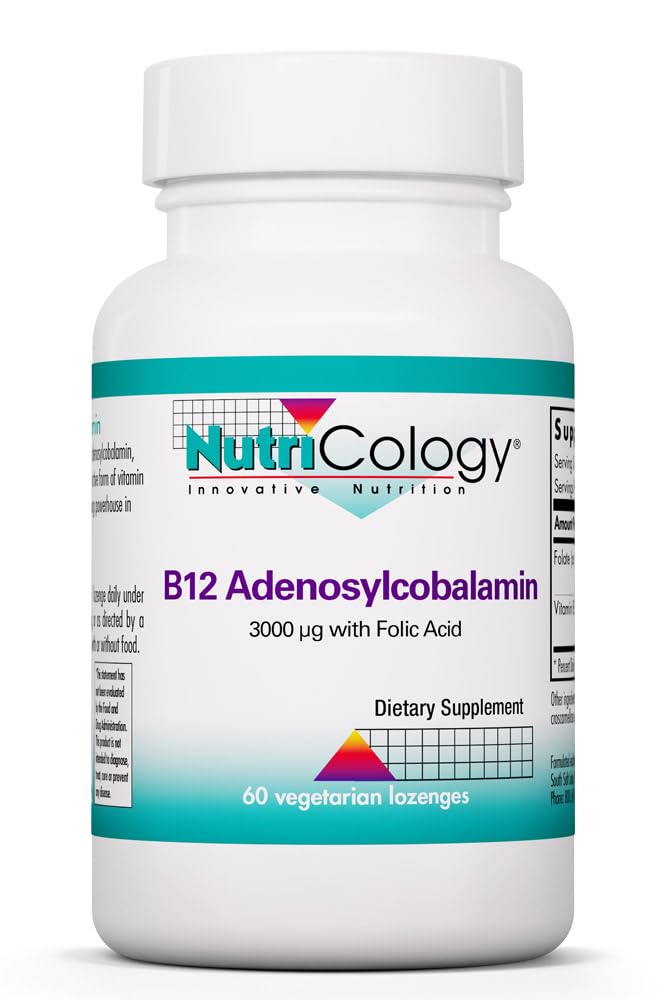 Nutricology B12 Adenosylcobalamin Supplement - Foolihapon, B12 3000 mikrog, Folaatti, Pure B12, Kasvissyöjä Lozenges - 60