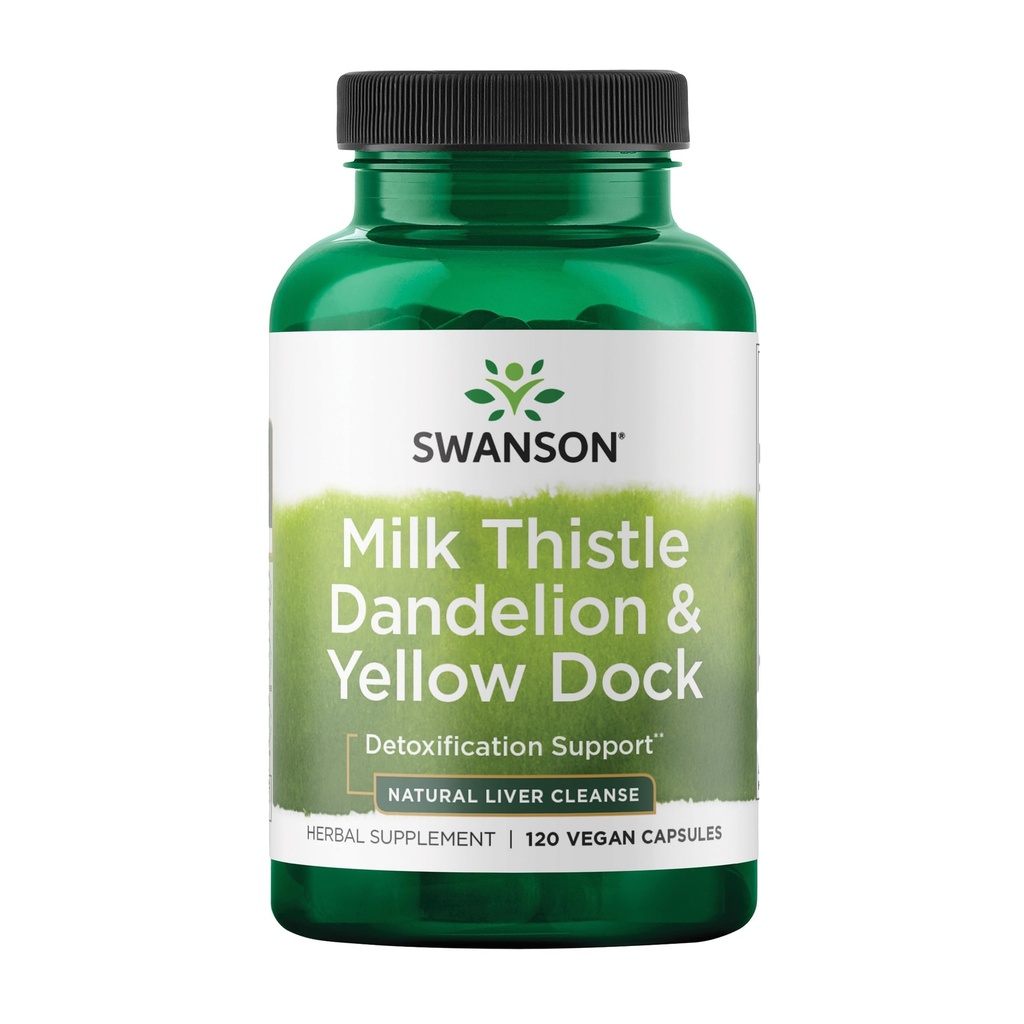 Swanson Milk Thistle, Voikukka & Yellow Dock - Herbal Liver Support Supplement - Natural Supplement Auttaa ylläpitämään yleistä terveyttä ja hyvinvointia - (120 kapselia) (1 pakkaus)