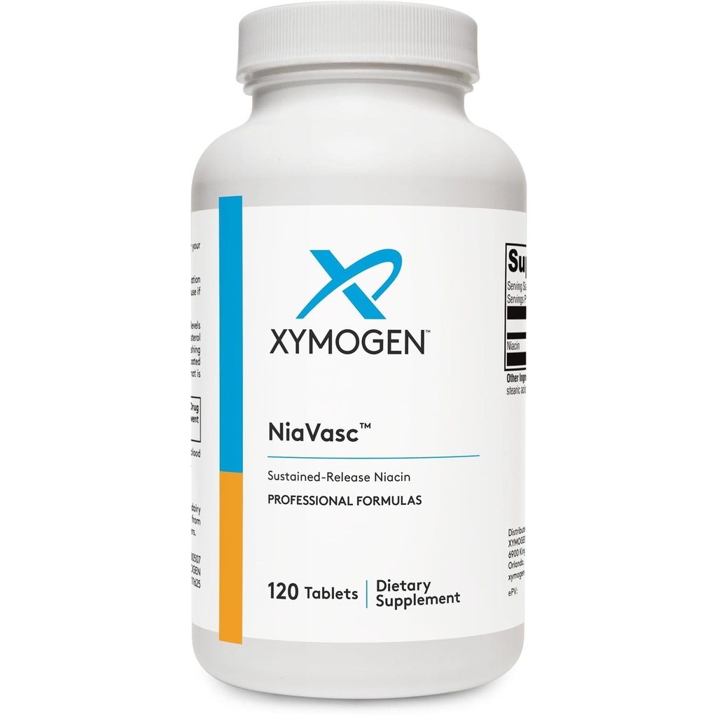 XYMOGEN NiaVasc Niacin 500mg - Pitkäkestoinen release Niacin for a Lesser Flushing Effect - Tukee ylläpitoa terveiden veren rasvat (120 Aika-Julkaisemat tabletit)