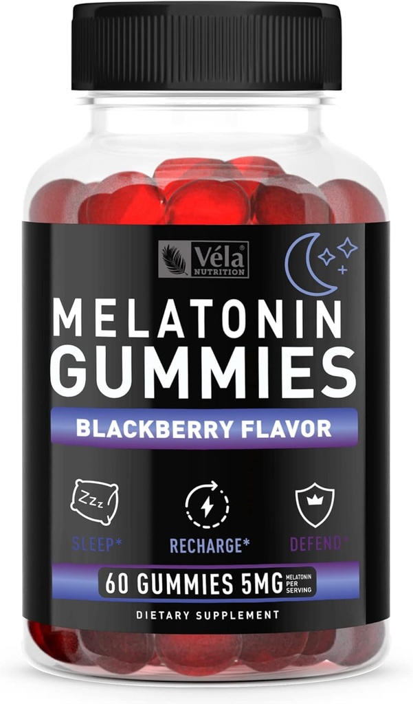 Melatoniini Musta Marja Gummies 5mg, Yöllä uni tuki purtava lisäravinteet 60
