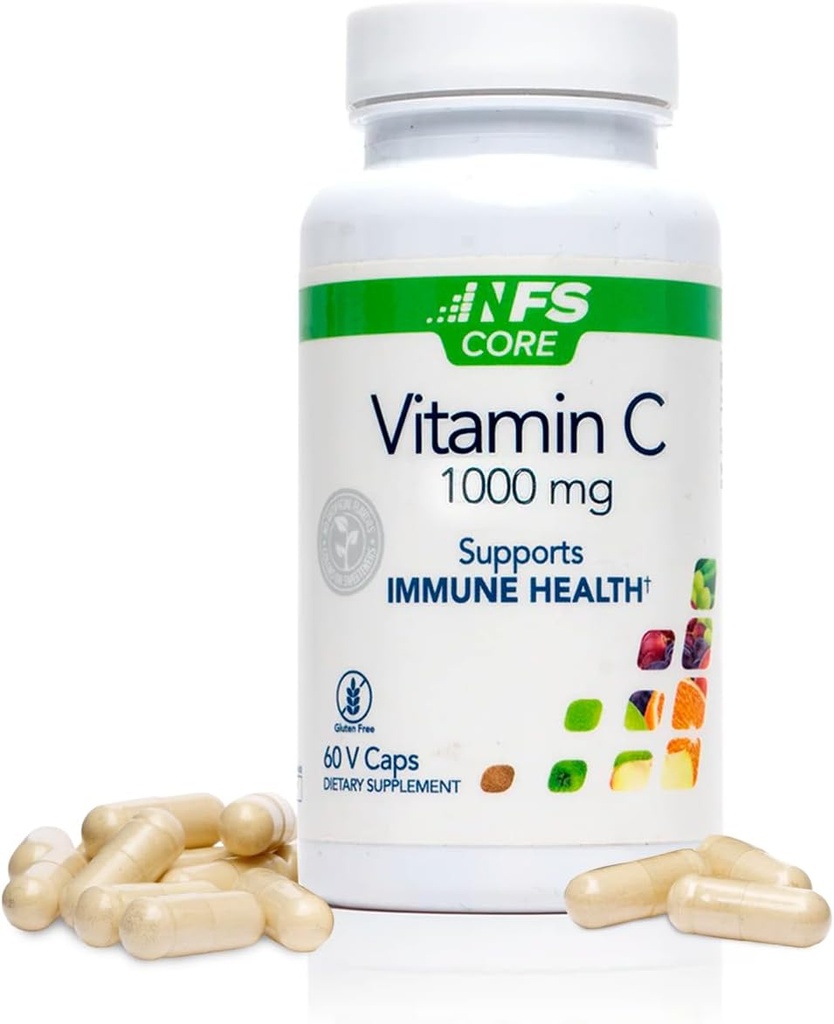 NF Sports C-vitamiini 1000 mg tukee immuunijärjestelmää, kollageenin muodostumista, raudan imeytymistä ja hampaat, vegaaninen, gluteeniton, 60 kasviskapselia