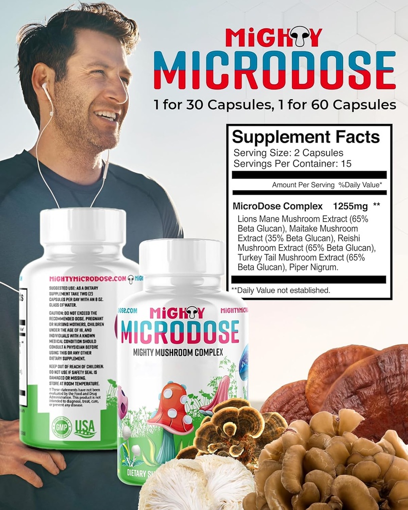 5-Mushroom Nootrophic Blend - 60 kapselia, Turkey Tail, Reishi, Maitake Mushroom Extract korkea Beta Glucan, & Lion Mane Sienen lisäkapselit, toiminnalliset sieniä kasviperäisten täydentää