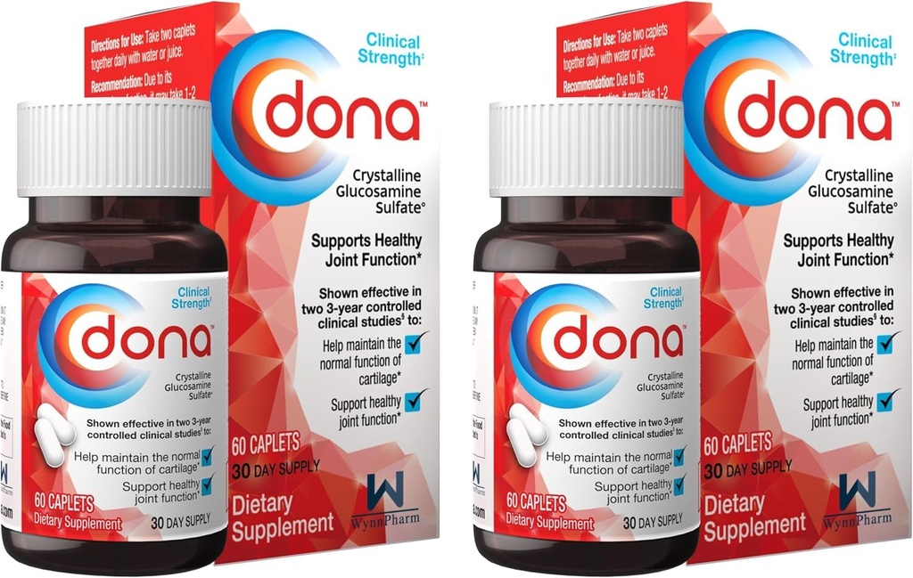 WynnPharm Dona Crystalline Glukosamiinisulfaatti, 750 Mg, Joint Supplement Pills for Knee Comfort & Joint Health Support, 750 Mg, 60 Count (2 Pack).