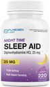 Puregen Labs Sleep Aid Caplets, Diphenhydramine HCl 25mg - 220 greve | Stöder Deeper, Restful Sleeping, Non Habit-Forming | Tillverkad i USA