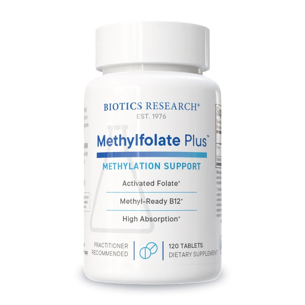 Biotics Research METHylfolate PlusTM Methylfolate, Bioactive Folate + B12, Tukee Kardiovaskulaarisia terveyttä, sikiön kehitystä, Hermoterveys, Methylation Support, Homokysteine tasoilla. 120 tablettia