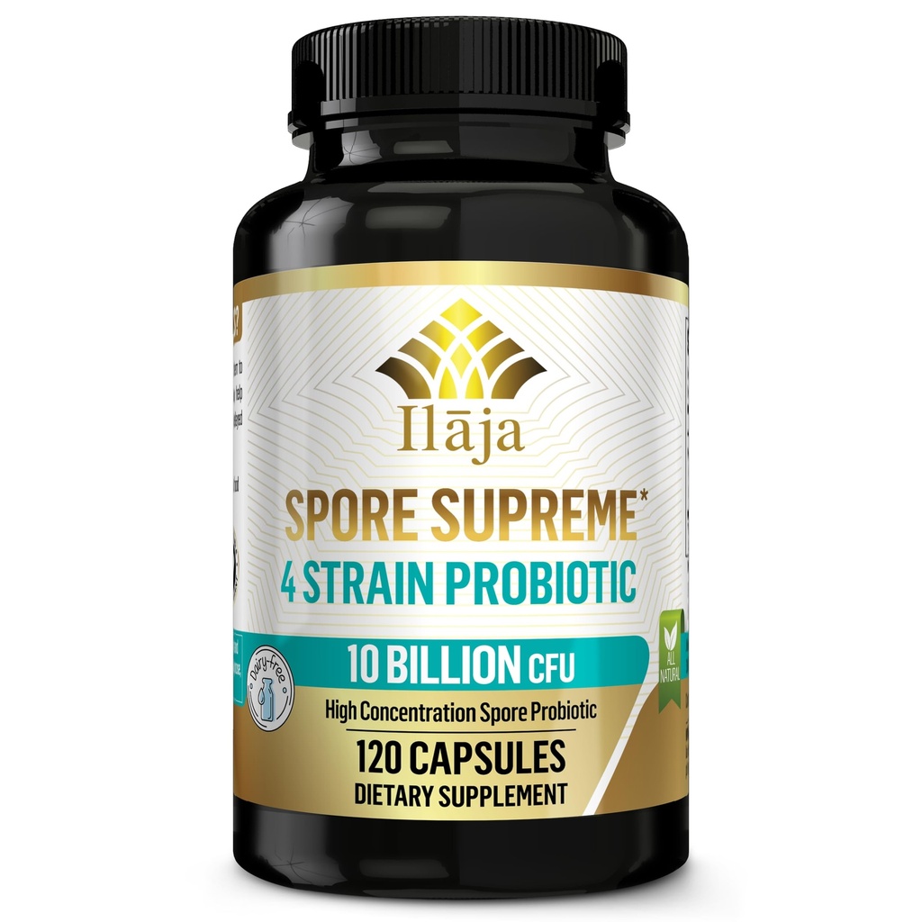 Spore Supreme Spore Based Probiootti 120 Kapseli x 10 miljardia / 4 Kanta Formula - 4 kuukauden tarjonta - Ei jääkaappi tarvitaan, Acid Resistant kanta, Maitotuotteet ilmaiseksi