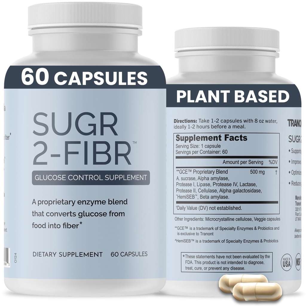 OPTIVIDA Sugr-2-Fibr - Premium Blood Sugar Support Supplement * (60 greve) - Stöd hälsosamt blodsockernivåer * genom att stödja glukosmetabolism till fiber * - Glutenfri, icke GMO, Veggie Capsules.