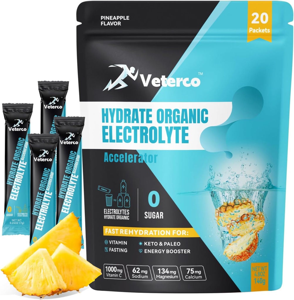 Kosteus Elektrolyyttijauhe, Elektrolyyttijuoma, nesteytyslisä juomasekoitus, nesteytyspakkaukset, joissa on vitamiineja ja kivennäisaineita, Keto Friendly, Vegan, Ei GMO, Ei sokeria, Ananas Flavor (20 Sticks)