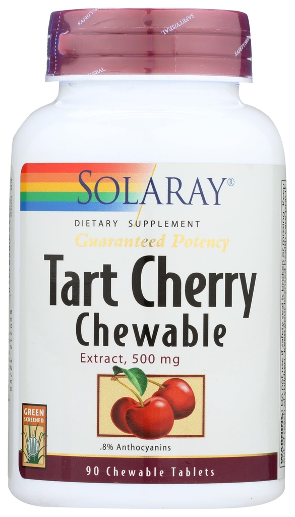 SOLARAY Taattu teho Tart Cherry Fruit Extract, pureskeltava, kirsikka (Btl-Plastic) 500mg 90ct
