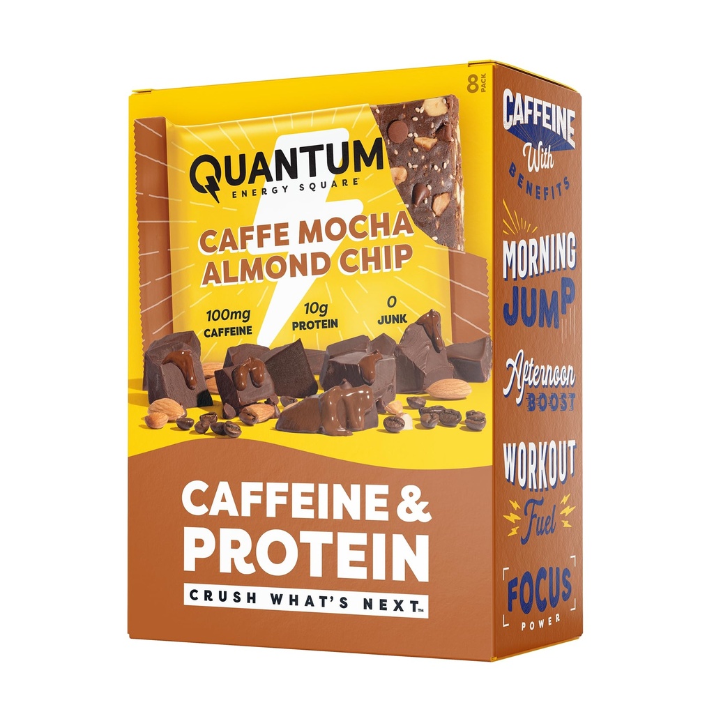 Quantum Energy Square: Energy Bar med koffein och 10g protein. Delicious Healthy Snack On The Go (Vegan, Gluten-fri, Soy-fri, Dairy-fri) (Caffe Mocha Almond Chip)