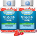 2 Pack Creatiini Monohydraatti Gummies, Creatiini Monohydraatti miehille ja naisille, parannettu Formula BCAA, B12-vitamiini, Tauriini, lihasten tuki, energia Boost, Sokeriton, Vegan, 120