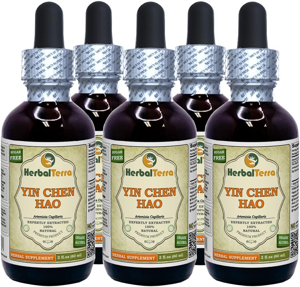 Yin Chen Hao (Artemisia Kapillaris) Tincture, Organic kuivattu yrtti nesteuute (Brand Name: HerbalTerra, Proudly Made in USA) 5x2 fl.oz (5x60 ml)