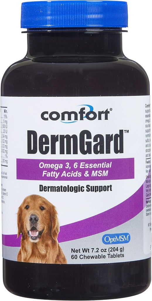 Kala Health Comfort DermGard Skin and Coat Supplement for Dogs, 60 Count, stöder hälsosam hud, Shiny & Reduce Excessive Shedding, innehåller MSM, Fish Oil & Omega 3, 6 och 9 Essential Fatty syror