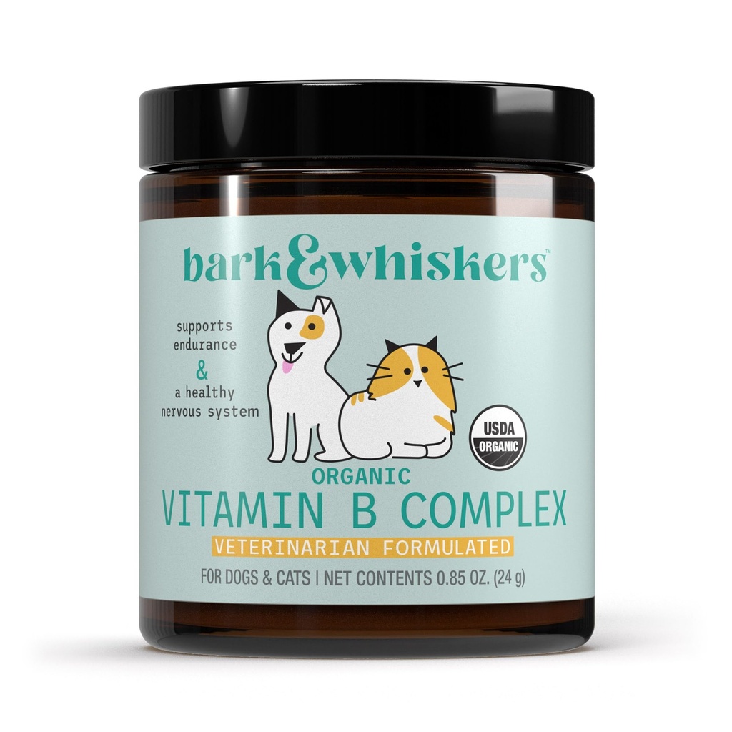 Bark & Whiskers Organic Vitamin B Complex, 0,85 Oz. (24 g), 60 skopor, stöder ett hälsosamt nervsystem och uthållighet, veterinärformulerad, icke-GMO, certifierad USDA Organic, Dr Mercola