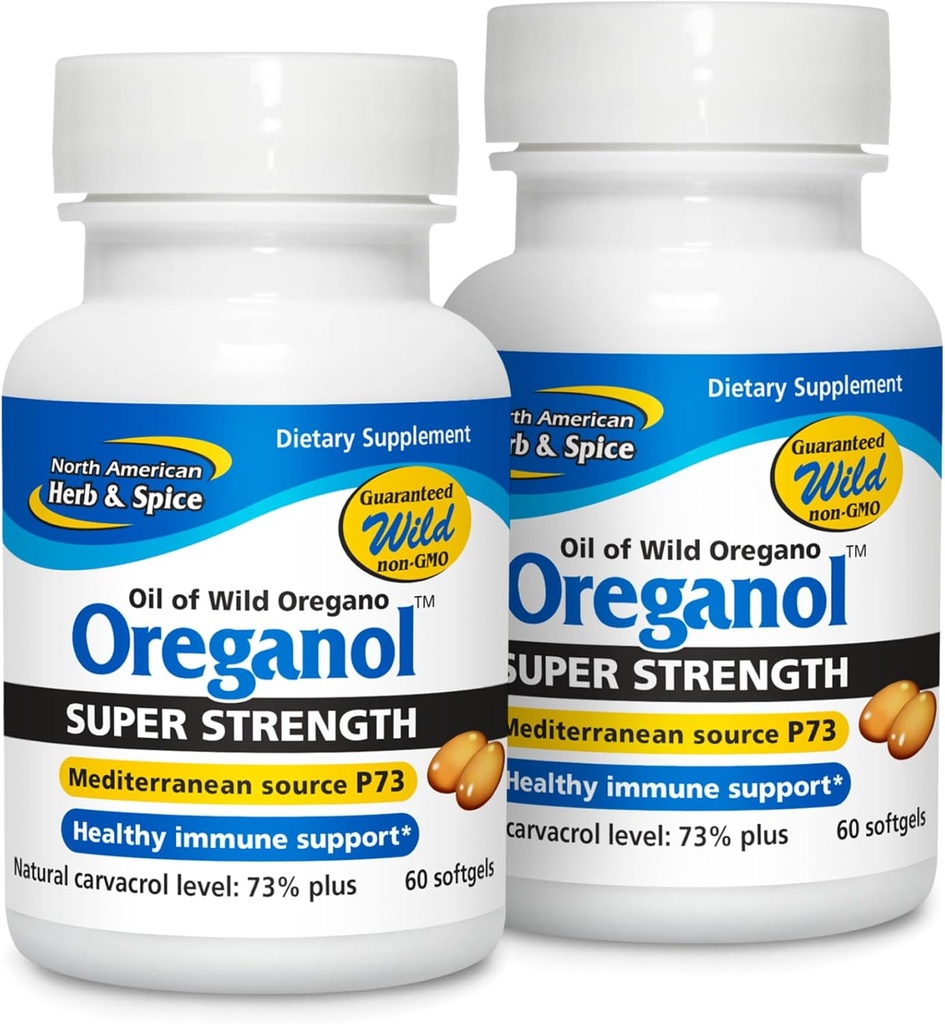 Pohjois-Amerikan Herb & Spice Super Strength Oreganol P73 - pakkaus 2, 60 Softgels - Immuunijärjestelmän tuki - Vegaani Friendly Wild Oregano - ei-GMO - 120 Yhteensä