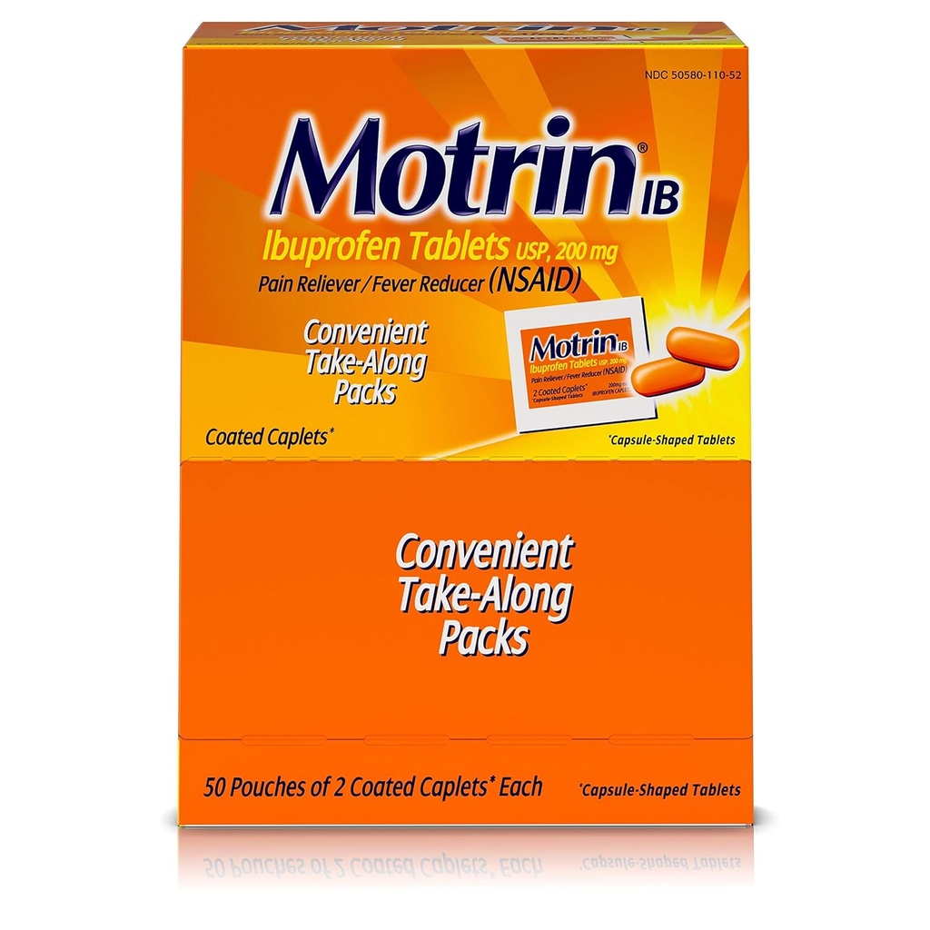 Motrin IB - Ibuprofeeni Tabletit, kaksi tablettia per pakkaus, 50 pakkausta Yhteensä, Yksi laatikko