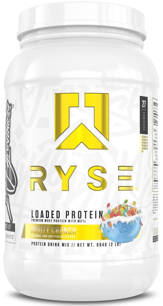 RYSE Loaded Protein Powder - Fruity Crunch - 25g Whey Protein Isolate & Concentrate med Prebiotic Fiber & MCTs - Low Carb, Low Sugar, Digestive-Friendly - 27 Servings / 2 lb Tub
