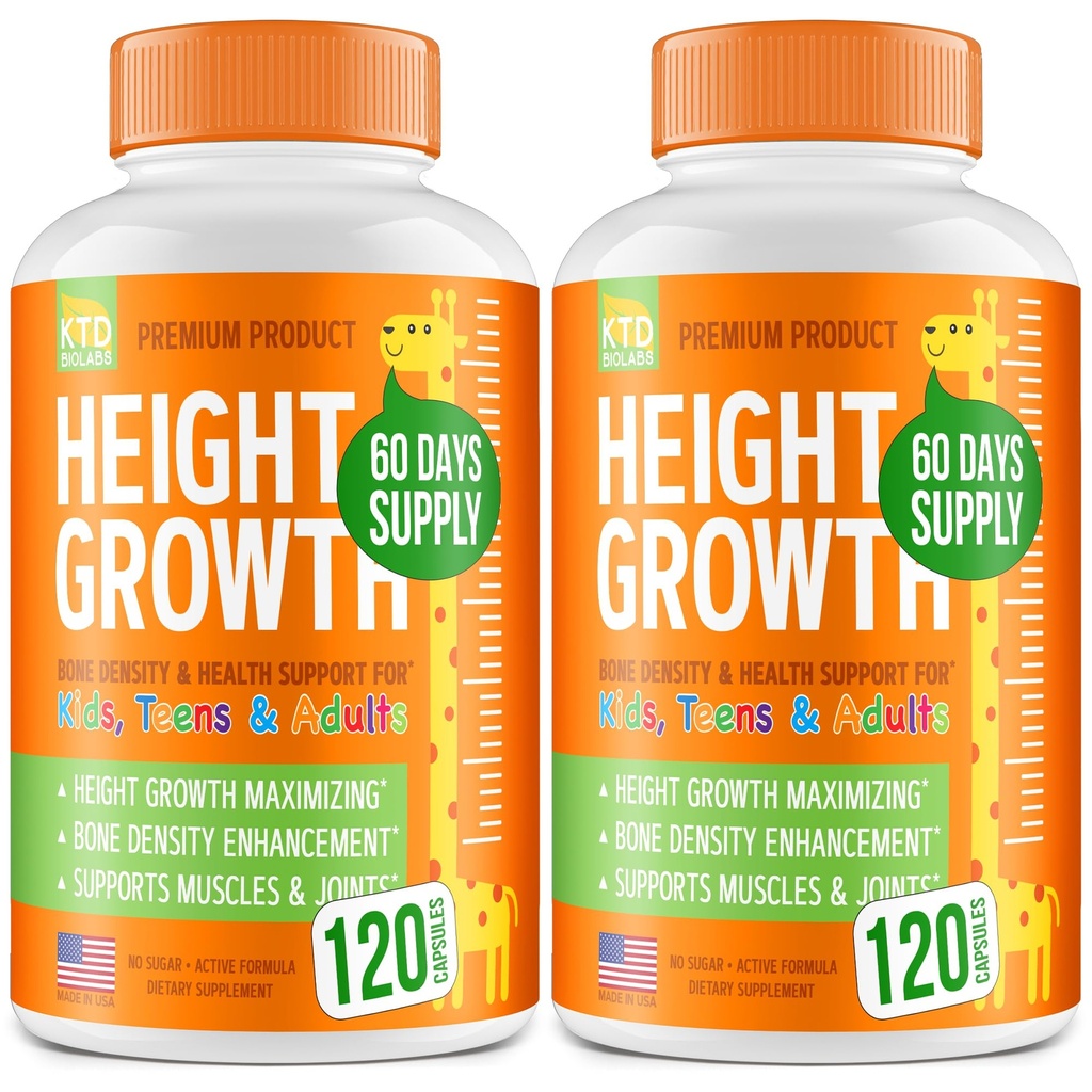 Förpackning med 2 höjdtillväxt Maximizer - Tillverkad i USA - Natural Height Increase Booster & Teen Vitamins - Pills to Grow Taller at Any Age - Bone Growth Supplement for Adults & Kids - 120 kapslar