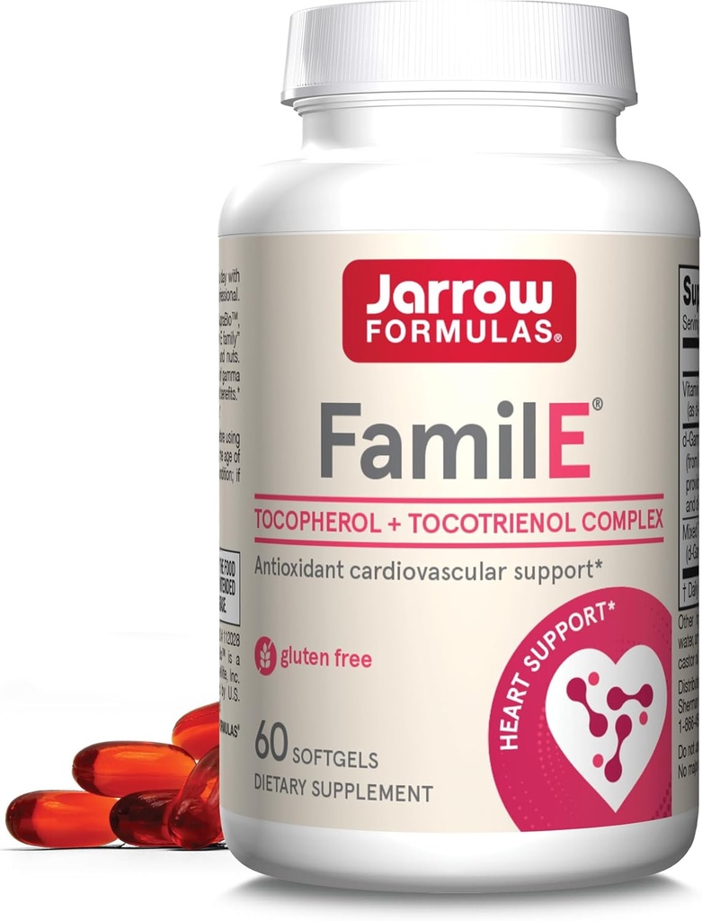 Jarrow Formulas Famil-E - Främjar hjärt- och hjärt-kärlhälsa - innehåller alla åtta medlemmar av vitamin E-familjen - Rik i Gamma Tocopherol & Tocotrienols - 60 Softgels