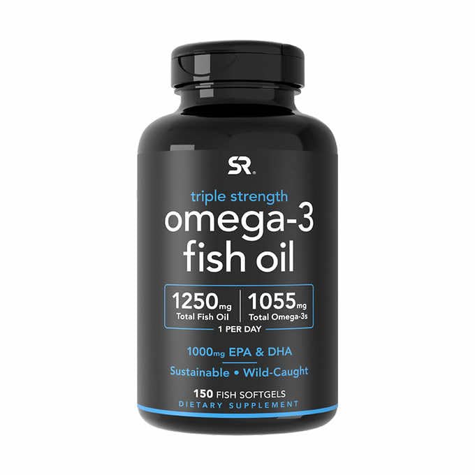 Urheilu Tutkimus Triple Strength Omega 3 Fish Oil - Burpless Fish Oil Supplement w/EPA & DHA Rasvahapot Wild Caught Fish - Heart, aivot ja immuuni tuki miehille ja naisille - 1250 mg, 150 ist