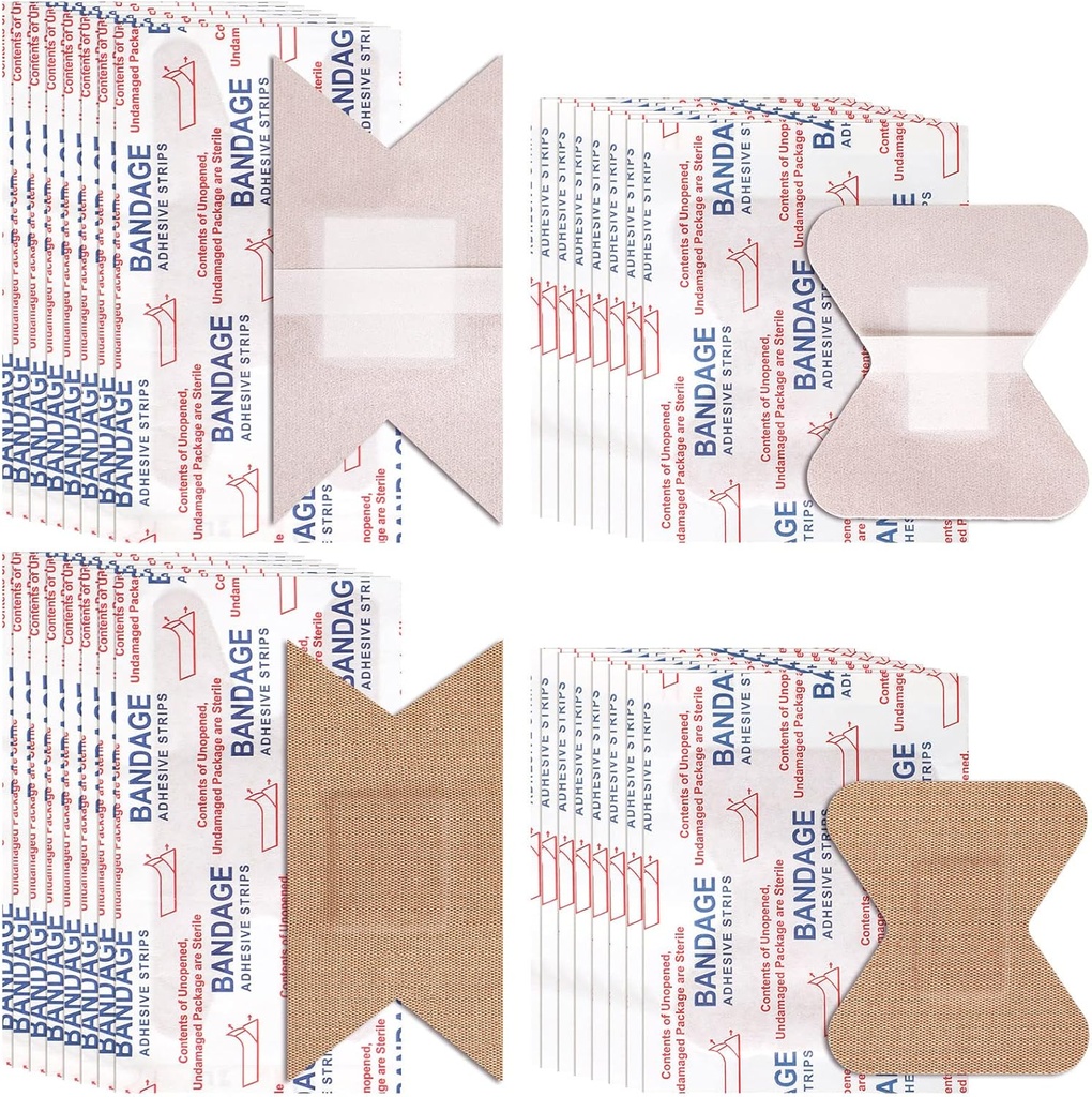 Sinmoe 100 Pieces Joustava Fabric liima Bandges Knuckle ja Fingertip Bandges Variety Pack for Haavojen hoito Bulk Pack ensiapupakkaukset 2 kokoa, 3 x 1,5 tuumaa, 1,8 x 2 tuumaa.