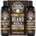 Viking Revolution Parta Pesu- ja partahoitoaine miehille Argan Oil ja Jojoba Oil - Parta Pehmentäjä ja vahvistaa Parta hoito Parta Shampoo ja hoitoaine partaöljy (10oz, makea tupakka)