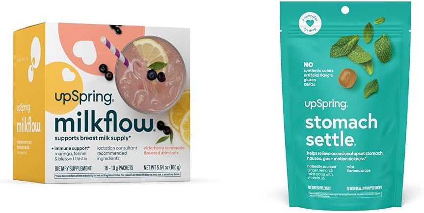 UpSpring Stoach Settle Drops, Minttumakkara, 28 Ct +Milkflow Imetys täydentää Drink Mix Moringa & Siunattu ohdake, Ei Sarvikuono ...