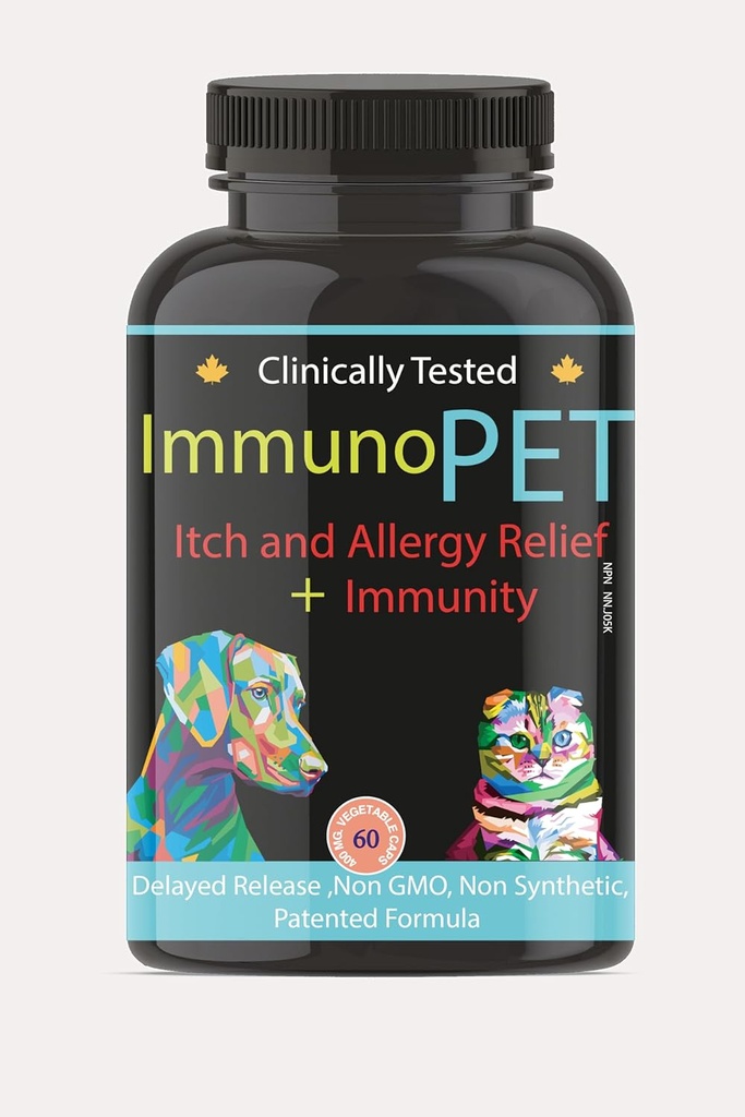 Itchy Skin Relief koirille ja kissoille - Hot Spot Relief - Lemmikkieläinten allergia tuki - Cat ja koira iho ja takki täydentää - Lemmikkieläinten immuniteetin tuki - 60 Caps