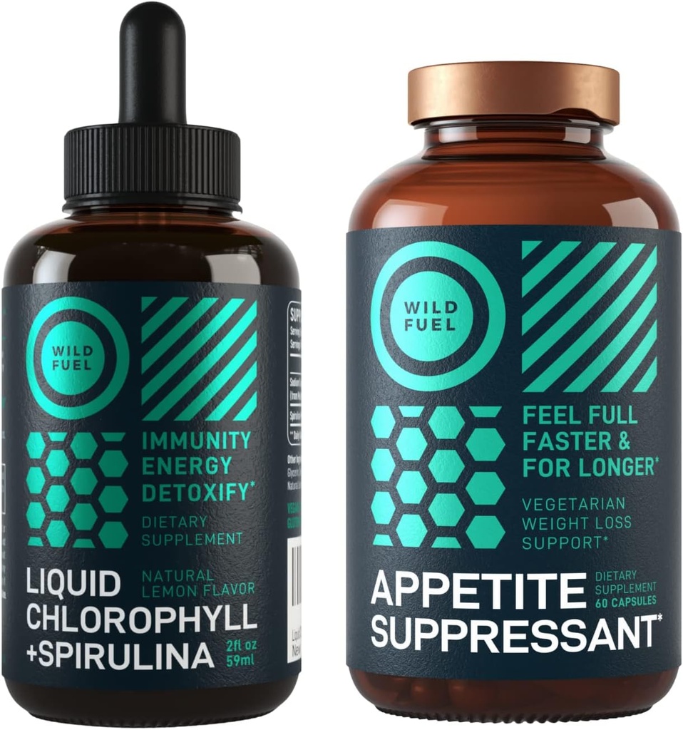 WILD-POLTTOAINEHAPPETITE Suppressantti ja nestemäiset klorofyllit Detox Bundle