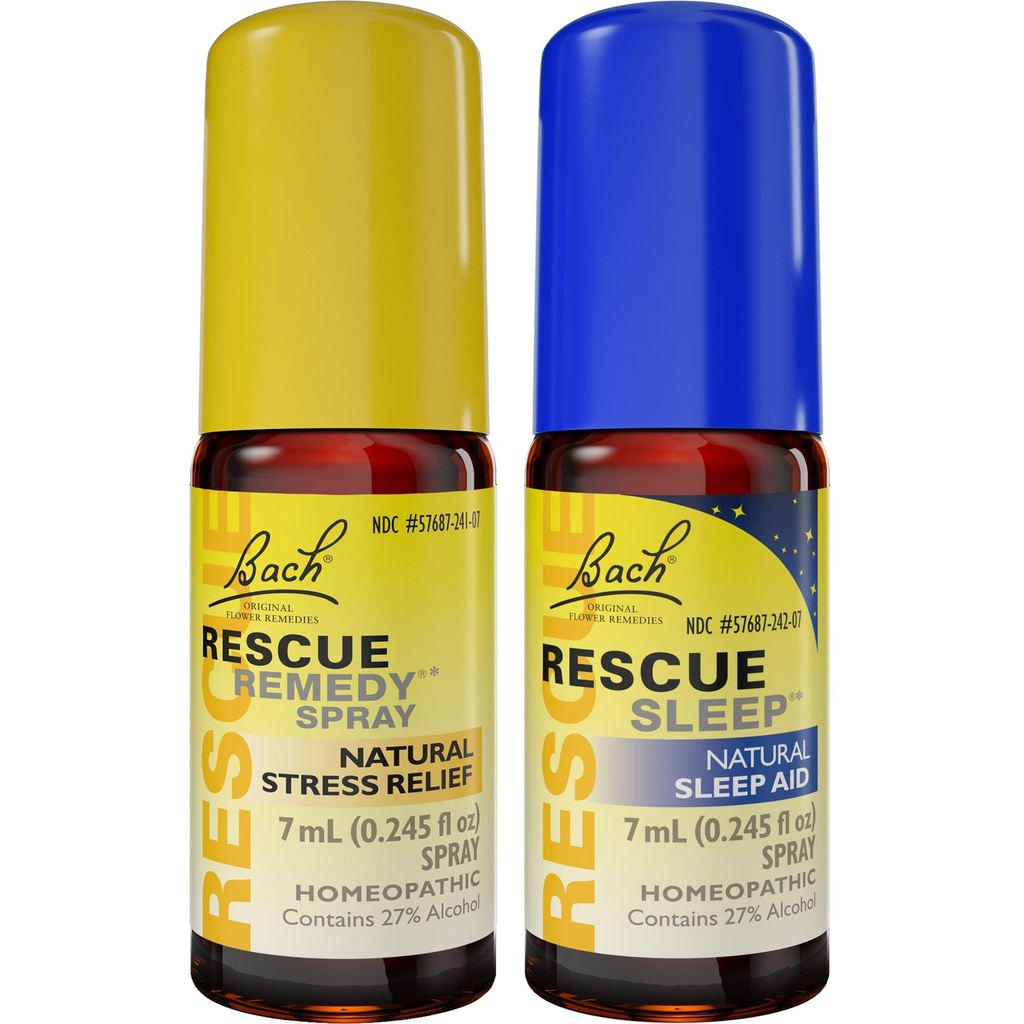 Day & Night Bundle, Bach RESCUE REMEDY Spray, Natural Stress Relief [ja] RESCUE Sleep Spray, luonnollinen uniapu - 2-Pk, Homeopaattista kukka Essence, Vegan, 7ml Ea